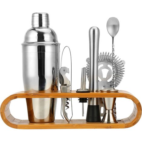 Cocktail Shaker - Set De 10 Outils Bar Avec Support En Bambou - Pour Préparation Maison De Cocktails - 750 Ml - 1 Pièce - 2