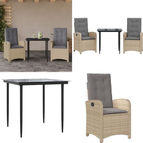 Ensemble à manger de jardin et coussins 3 pcs mélange beige - Chaise de jardin - Table de jardin (1/5)