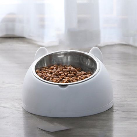 Gamelle pour chat double surélevée, inclinaison de 15 °, bol anti-dérapant anti-vemit, stockage automatique de l'eau pour chats et chiots(Blanc) (1/5)