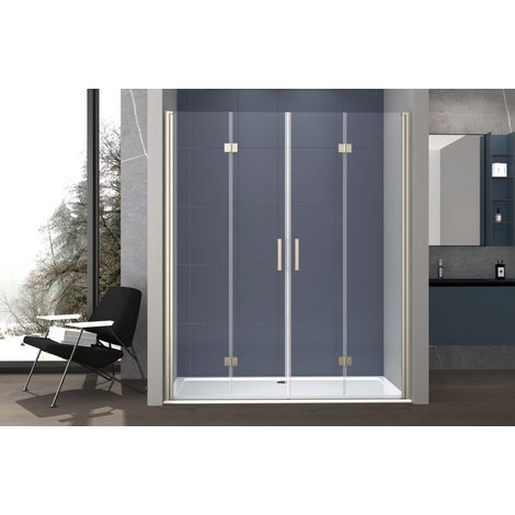 Box doccia nicchia 140 cm porta DUE BATTENTI SOFFIETTO H200 cm cristallo 6mm profilo SATINATO DINO