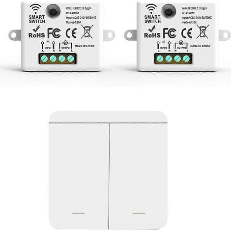 Lot 2 interrupteurs muraux sans fil - RF 433MHz - Récepteur relais - Panneau 2 gang - Télécommande LED - A (1/5)