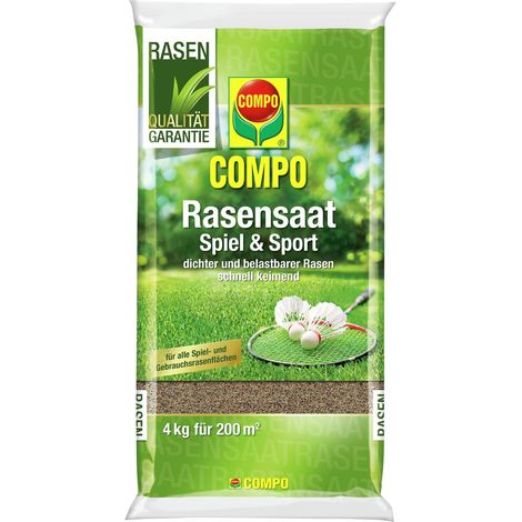 Compo – Semences de gazon Jeux et sport – Mélange résistant à germination rapide, pour env. 200 m², 4 kg (1/4)