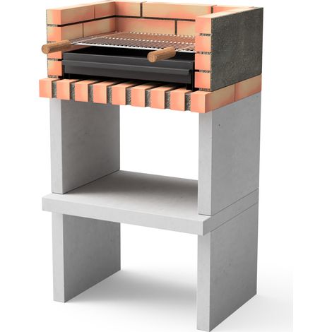 MOVELAR - Barbecue préfabriqué à bois et charbon en béton réfractaire modèle Niza/Zon Short Plus (Gris, Orange - 62 x 46 x 107 cm) REF: M00046 - Cuisine extérieure compacte pour jardin ou patio
