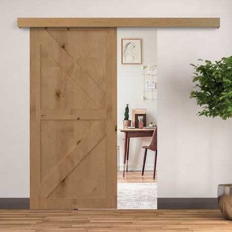 Kit de quincaillerie porte coulissante bois - couleur brun - pour porte 35-45 mm - capacité 75 kg - 200x3,05 cm - rail - roulettes et vis (1/4)