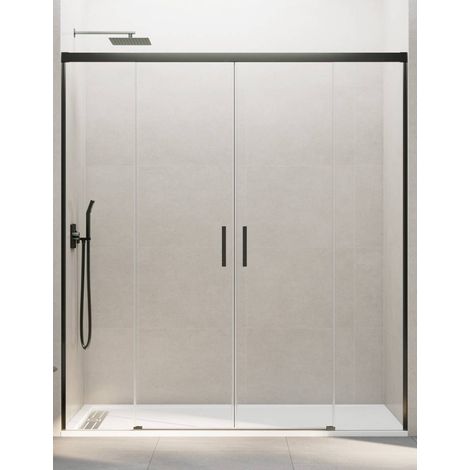BASIC shower screen with two sliding doors and two fixed panels, 140 cm, clear glass, titanium finish (1/5)