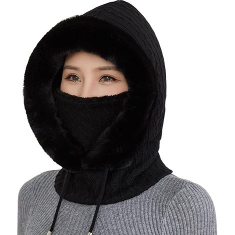 Hiver Chaud Tricoté Bonnet Et Ensembles De Cache-Cou,Cagoule Polaire Hiver Femme Balaclava Chapeau Multifonction Bonnet Tour de Cou Chapeau Ski Coupe-Vent Outdoor Moto Montagne Camping (1/5)