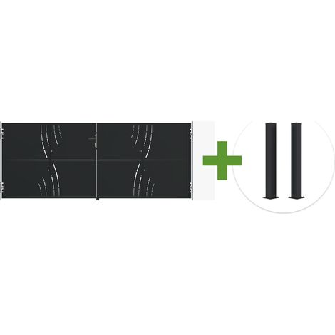 Portail battant acier noir mat 3,5m NALI VELETA H.140cm + 2 poteaux 10x10 acier CARMO (1/5)