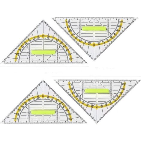 4 pièces équerre avec manche 16 cm, gabarit de cercle géo flexible, règle triangulaire, équerre école primaire, à utiliser au bureau de l'école (1/5)
