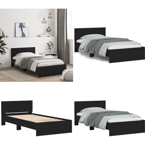 Bettgestell mit Kopfteil Schwarz 100x200 cm Holzwerkstoff - Bettstellengestell - Doppelbett - Holzrahmen - Massivholzbette - Schwarzes Bett - Home & Living (1/5)