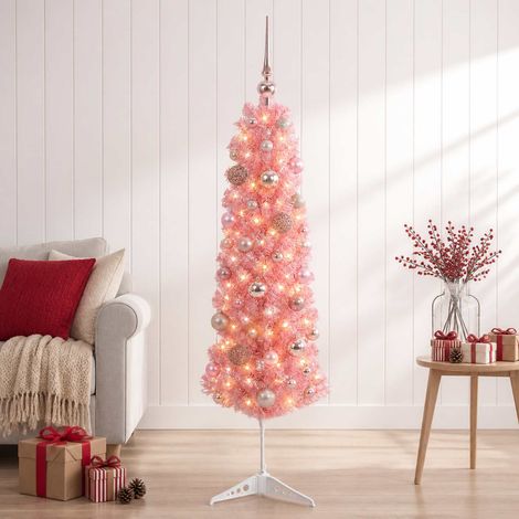 vidaXL Artificial Slim Christmas Tree with Bauble 150 cm 150 LEDs (1/5)