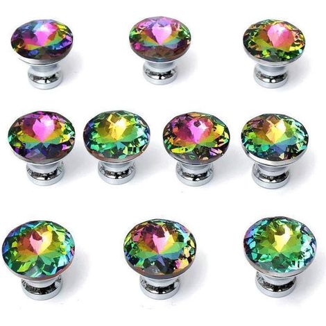 Lot de 10 boutons de meuble en cristal,Boutons en alliage de zinc,Poignées de tiroir et d'armoire style européen,30 mm (1/4)