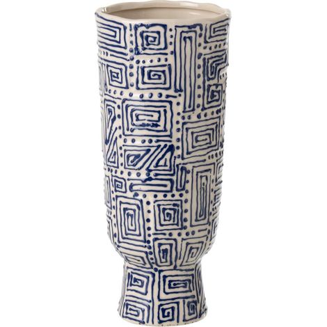 Vase en Porcelaine "Géométrique" 30cm Blanc & Bleu (1/2)
