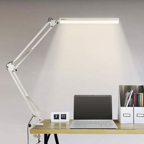 AGE Lampe de bureau LED, lampe de table d'architecte pliable avec pince, 10 niveaux de luminosité x 3 modes de couleur, lampe de table réglable, protection des yeux, adaptateur CE 5 V/2 A inclus (1/5)