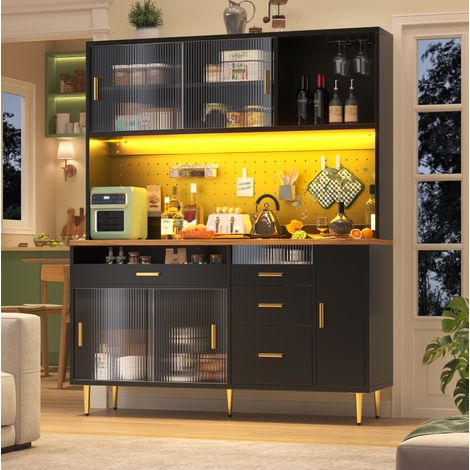 Mueble alto de almacenaje LED 145 x 39 x 171 cm, negro DESVIAE (1/5)
