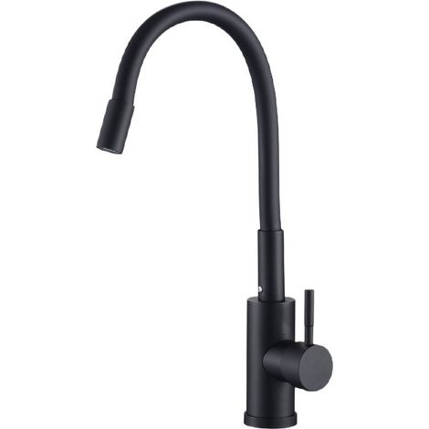 Robinet de cuisine flexible noir, aérateur en nid d'abeille, robinet rotatif à 360°, poignée unique en acier inoxydable (tuyau non inclus).