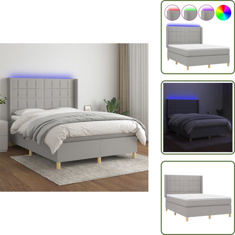 Boxspringbett mit Matratze & LED Hellgrau 140x190 cm Stoff - Boxspringbett - Doppelbett - Schlafsofa - Lattenrost - Bettauflage (1/5)