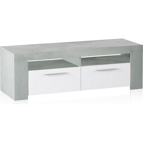 Mobile TV Con 4 Vani Portaoggetti Modulo Porta TV Moderno Con Ante E Vani A Vista Per Soggiorno Supporto TV Grandi Dimensioni 120 x 42 x 40 Cm Bianco Lucido e Grigio Cemento