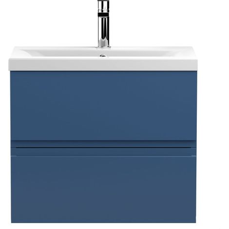 Mavesyn Contemporary 2 Drawer Wall Hung Vanity Unit with Mid-Edge Basin, Dark Blue, 600mm