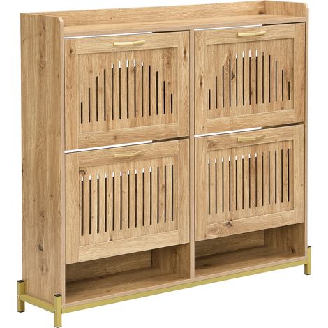 Scarpiera salvaspazio 4 ante con ripiano, MDF e telaio in metallo, finitura legno (1/5)