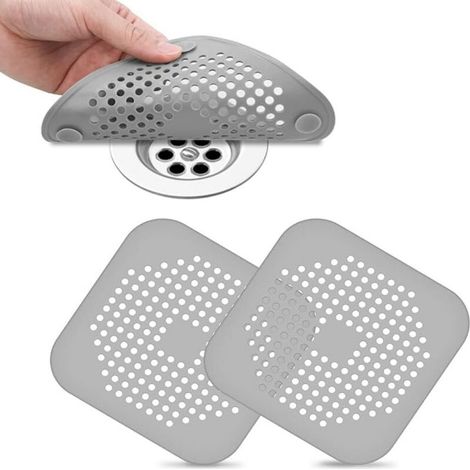 Grille de bonde en silicone anti-odeurs et anti-obstruction pour évier et canalisations Tapis de bonde carré gris (1/5)
