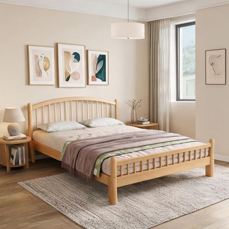 Cadre de lit beige Natural en bois 208 x 147 x 84 cm (1/5)
