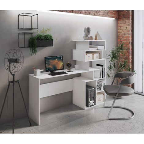 SCRIVANIA CON LIBRERIA MOD. GHEA CM 158.4X39.6 H. 135 BIANCO FRASSINATO