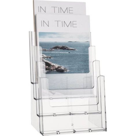 Porte-prospectus de table 4 x format A5 portrait plastique transparent autonome HELIT (1/3)