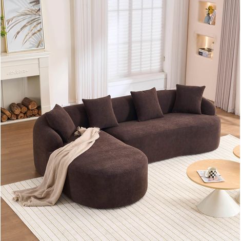 Canapé d'angle 3 places avec méridienne à gauche, chenille marron, 243 x 150 cm OKMYHOME (1/5)