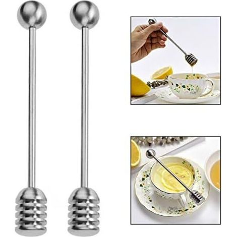 Set di 2 cucchiai da miele in acciaio inox, spiedini per sciroppo e marmellata, strumento di servizio per apicoltori - Crezuo