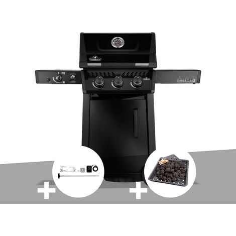 Barbecue gaz Freestyle 365 noir PRO 3 brûleurs + 1 bruleur sizzle zone + Rôtissoire + Plateau charbon - Napoléon (1/5)