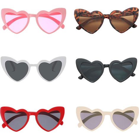 6 Paires Lunettes de Soleil Coeur Vintage, Lunettes Coeur, Lunette Coeur Evjf pour Mariage, Fêtes, Voyages, Lunette Coeur Accessoires de Déguisement (1/5)