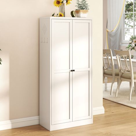 Armario despensa de metal blanco con 4 estantes regulables 155 x 70 x 35 cm, OKWISH (1/5)