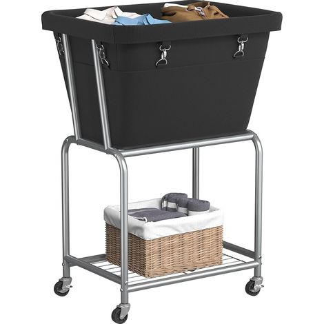 Panier à Linge Surélevé avec Roulettes et Étagère, 72L Panier à Linge avec Roues Freinables, Corbeille à Linge en Toile Oxford pour Chambre Salle de Bain, Noir (1/5)