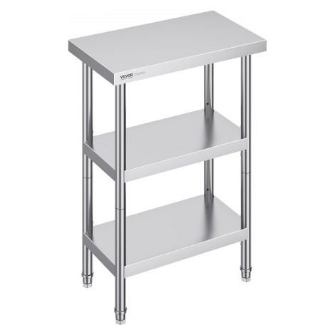 Lebensmittel-Zubereitungstisch Edelstahl, Arbeitstisch für gewerbliche Küchen, mit 2 verstellbaren Unterregalen, 356 x 610 x 864 mm Zubereitungstisch aus Metall für Grill, Küche, Zuhause (1/5)