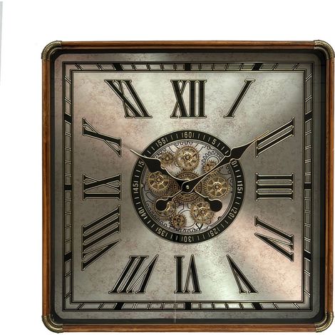 60cm Square Wall Gear Clock for Living Room/Hallway/Dining Room - Metal - L9 x W60 x H60 cm