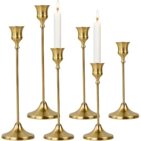 Lot de 6 petits bougeoirs décoratifs dorés pour bougies chauffe plat et décoration de table dîner mariage salon salle à manger Halloween et Noël (1/3)