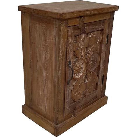 Mesita de noche de madera acabado artesanal marrón 48x28x64h cm (1/5)