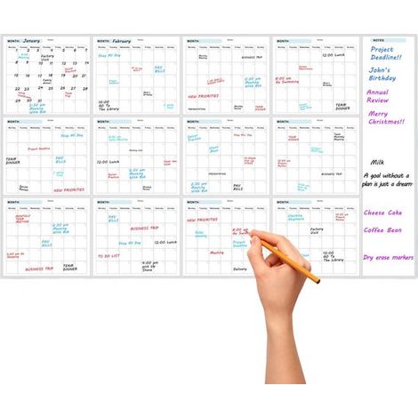 Calendario de pared - Planificador de pizarra blanca - Creación de horarios - Borrable en seco - 89 x 147 cm - Blanco (1/5)