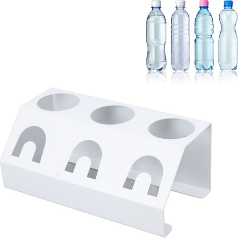 Soporte para botellas con 3 orificios, alfombrilla de silicona, bandeja antigoteo y compartimento de almacenamiento blanco – Material: hierro y silicona – Dimensiones: 30 x 15 x 12 cm (1/5)