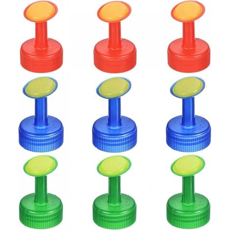 9 pezzi Tappi per bottiglie di annaffiatoio, teste di ugelli di irrigazione con diametro interno di 28 mm per giardinaggio, rosso verde blu (1/5)