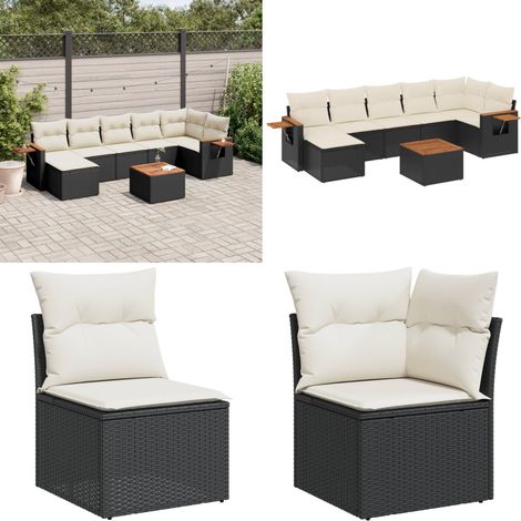 Salon de jardin 8 pcs avec coussins noir résine tressée - Ensemble Salon De Jardin - Meuble Extérieur - Jardin Design - Mobilier De Jardin - Set Salon De Jardin - Home & Living (1/5)