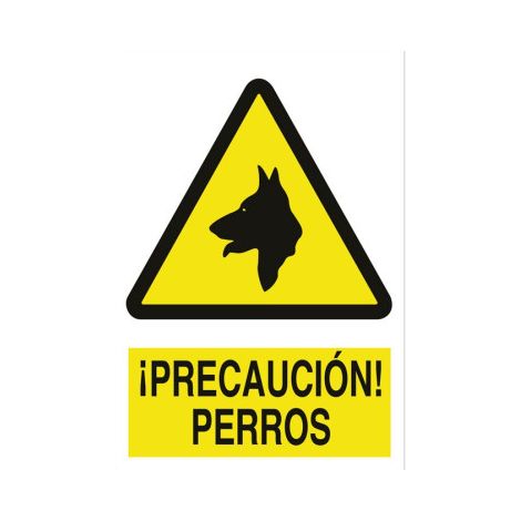 Señal de advertencia y peligro ¡Precaución perros                                                   Poliestireno       210X148 mm (1/2)