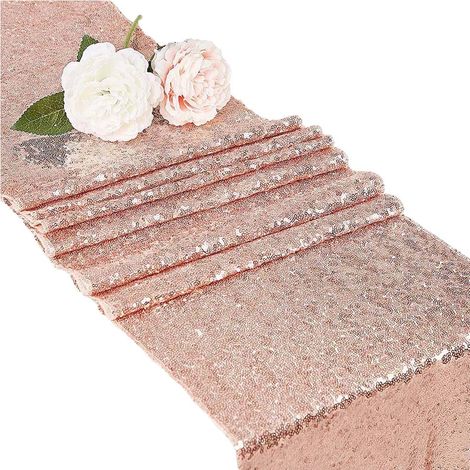 RUNNER DA TAVOLO CON PAILLETTES ORO ROSA per una tavola delicata 30x275 cm