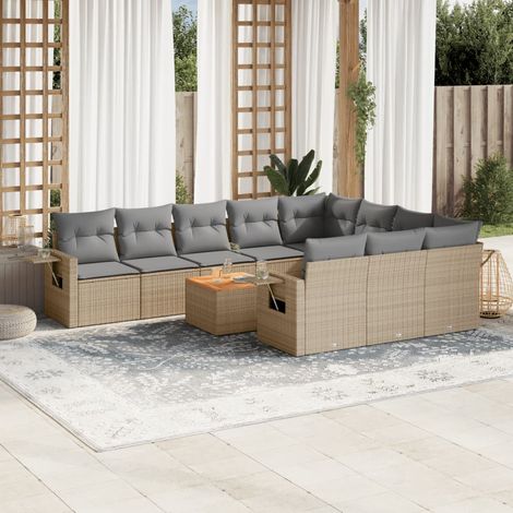 Set de sofás de jardín 11pzas con cojines ratán sintético beige vidaXL (1/5)