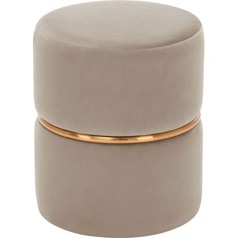 Puf redondo acolchado con cuello metálico dorado en tejido de terciopelo beige TABO09063 (1/5)