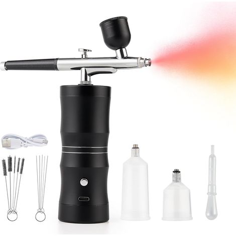 Kit aérographe Portable, Portable, Rechargeable, Mini Pistolet à aérographe, pour la Peinture des Ongles, Le Tatouage, Le Maquillage des gâteaux, Noir (1/5)