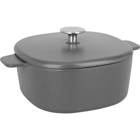 Cocotte Carrée en fonte émaillée 3 Litres - L 21.5 cm l 21.5 cm H 9 cm - Extérieur et Intérieur noir mat - bouchon en inox - toutes sources de chaleur y compris induction et four (1/5)