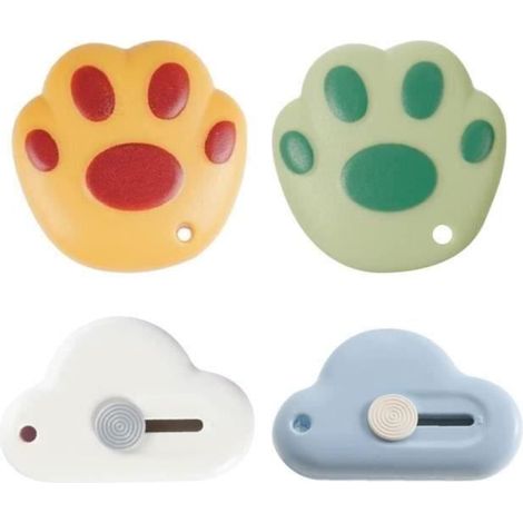 Lot de 4 mini couteaux de poche Cutter standard Box Cutter Ouvre-lettre Couteau de papeterie Motif patte de chat et nuages (1/4)