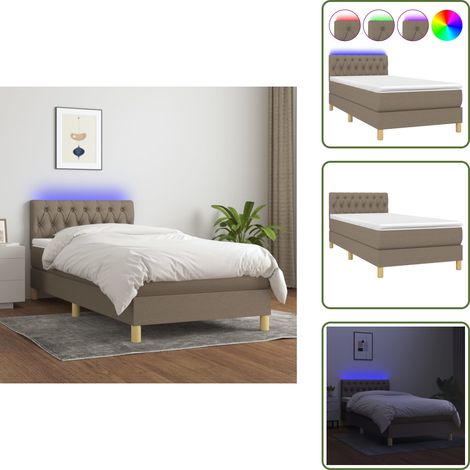 The Living Store Cama box spring con colchón LED tela gris taupe 90x200 cm - Cama box spring