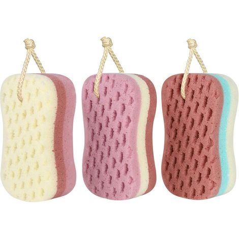 Lot de 3 éponges de bain en mousse luffa, idéales pour le corps et la douche, pour femmes et hommes. Grande taille, résistantes et anti-moisissures. (1/4)